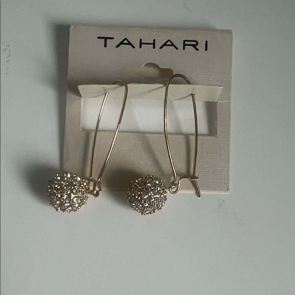 Tahari Gold Hoop Earrings with Crystal Accents